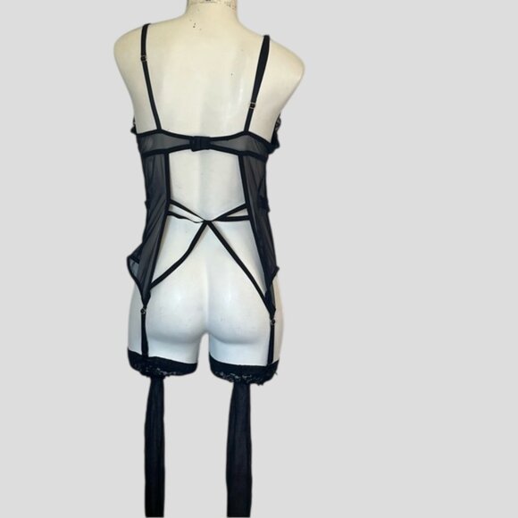 La Senza Black Lace Teddy Lingerie With Garter & Stockings - Picture 2 of 8